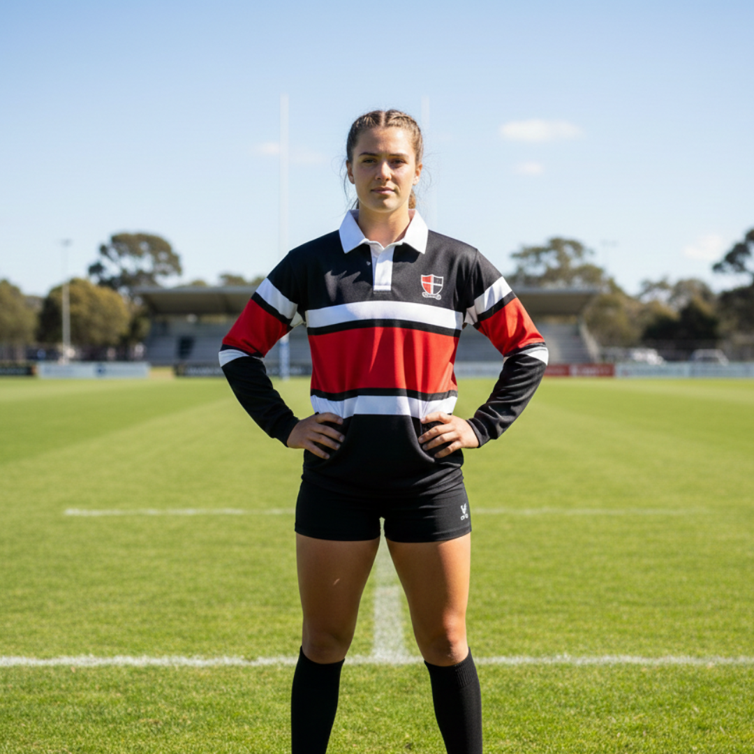 Person wearing a sports uniform on a grass field