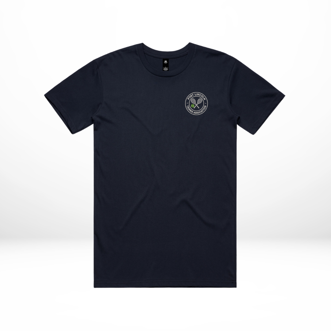 PLTA Casual Tee front view – 180gsm combed cotton, embroidered PLTA logo by TB Print
