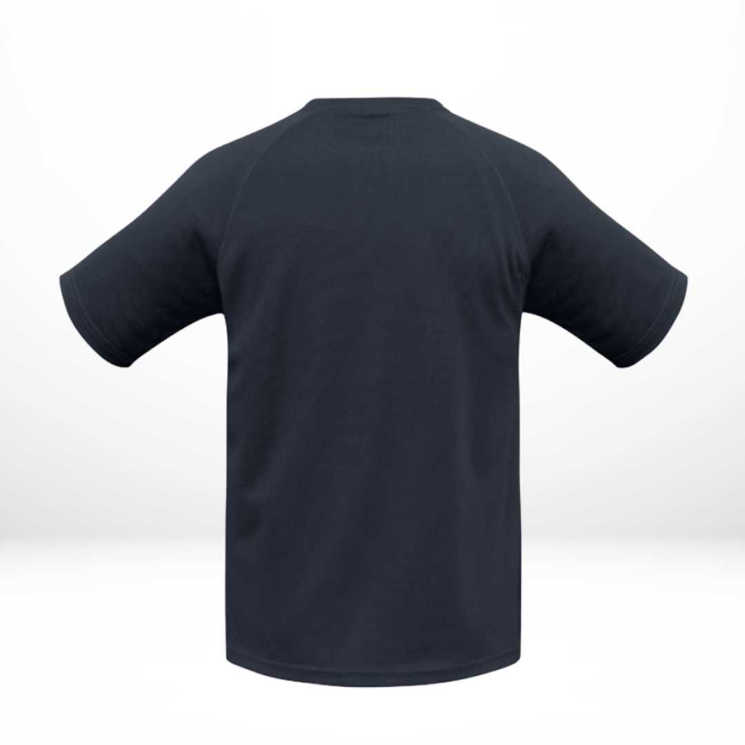 PLTA Navy Sport Tee back view – 100 % breathable polyester mesh by TB Print