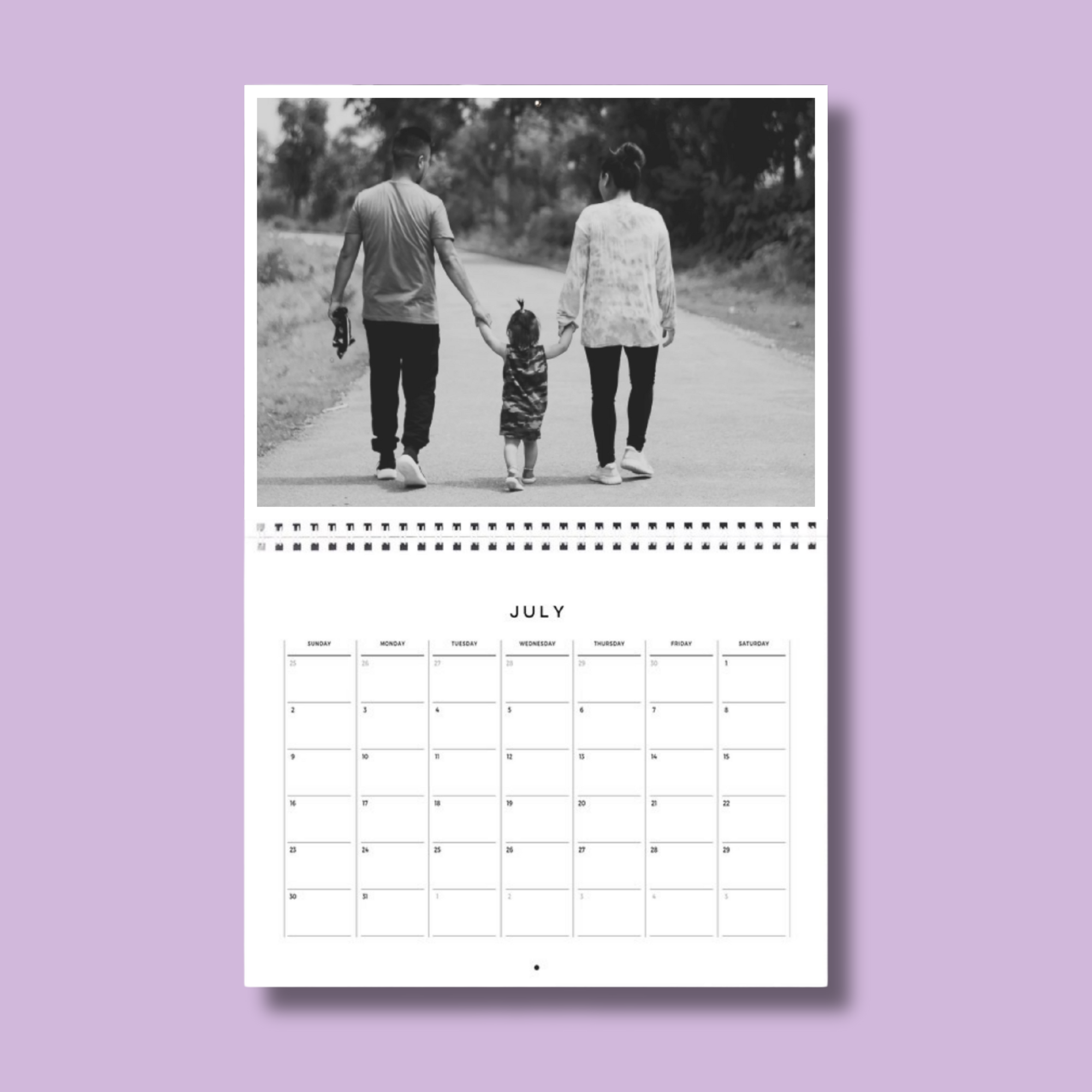 Wire bound wall calendar with custom images