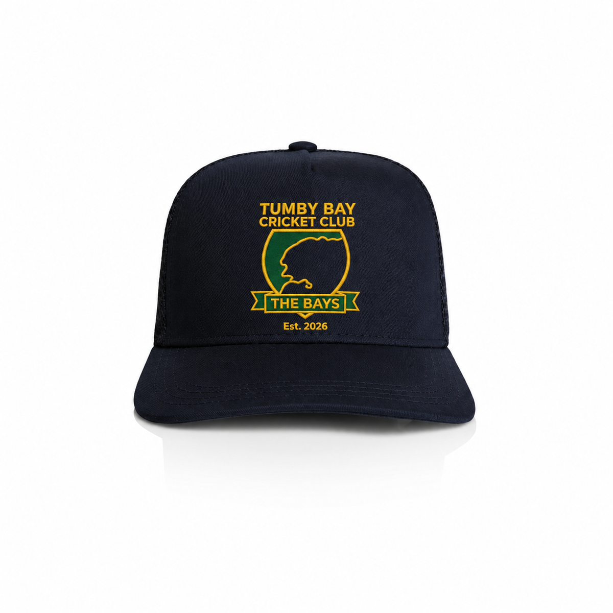 Tumby Bay Cricket Club navy trucker cap, front