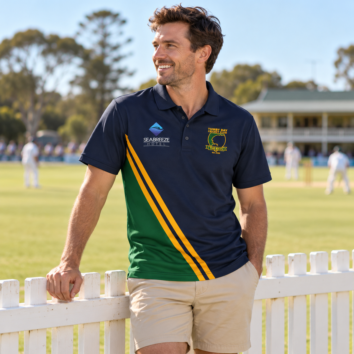 Tumby Bay Cricket Club supporters polo - sash, being worn