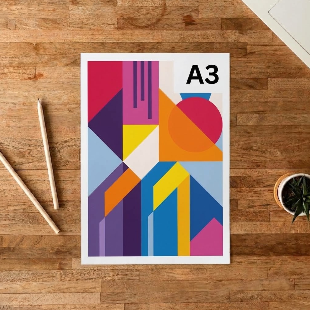 A3 colour printing example with vibrant full colour artwork on white paper.