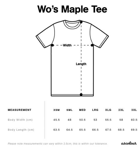 Ladies size guide for Great Flinders - T-Shirt