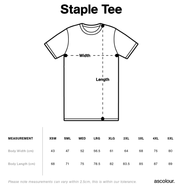Mens size guide for Great Flinders - T-Shirt