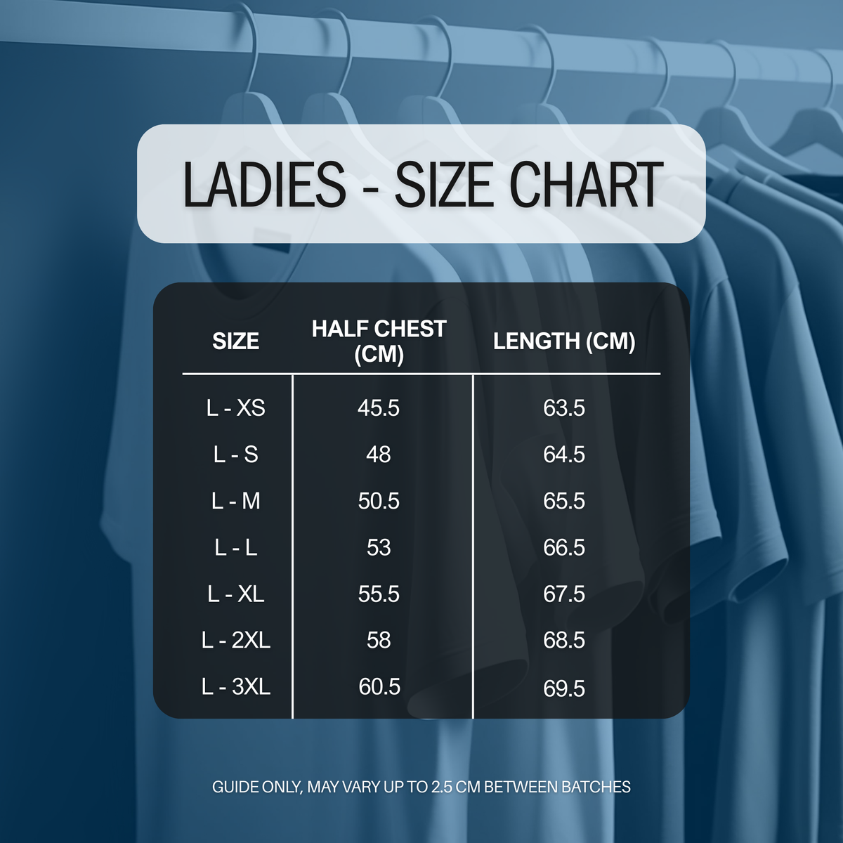 Ladies size guide for Tumby Bay Cricket Club - Navy T-Shirt